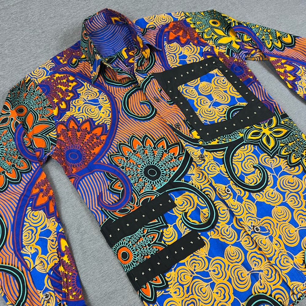 Vintage Western Rodeo Vibrant Multicolor Patterned Shirt